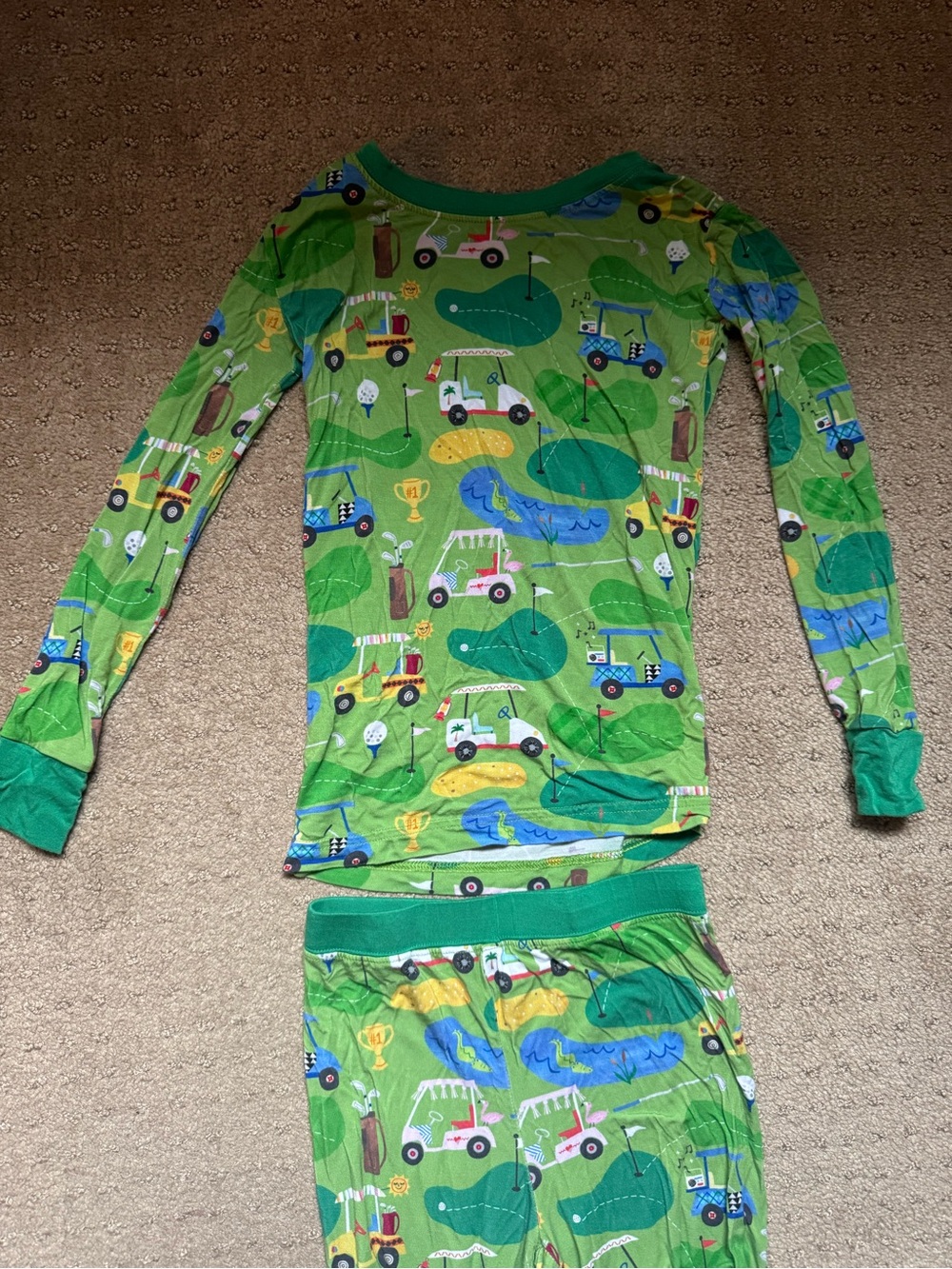 NWOT Little Sleepies Green Golf Cart Print Pajama Set
